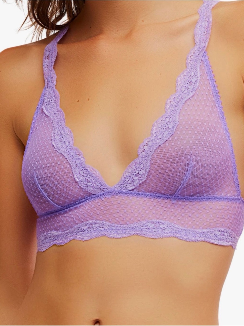 Free People Lavender Lace Dotted Mesh Bralette